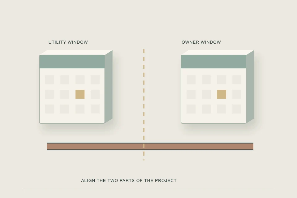Conceptual illustration of city and owner work windows with corresponding service sections
