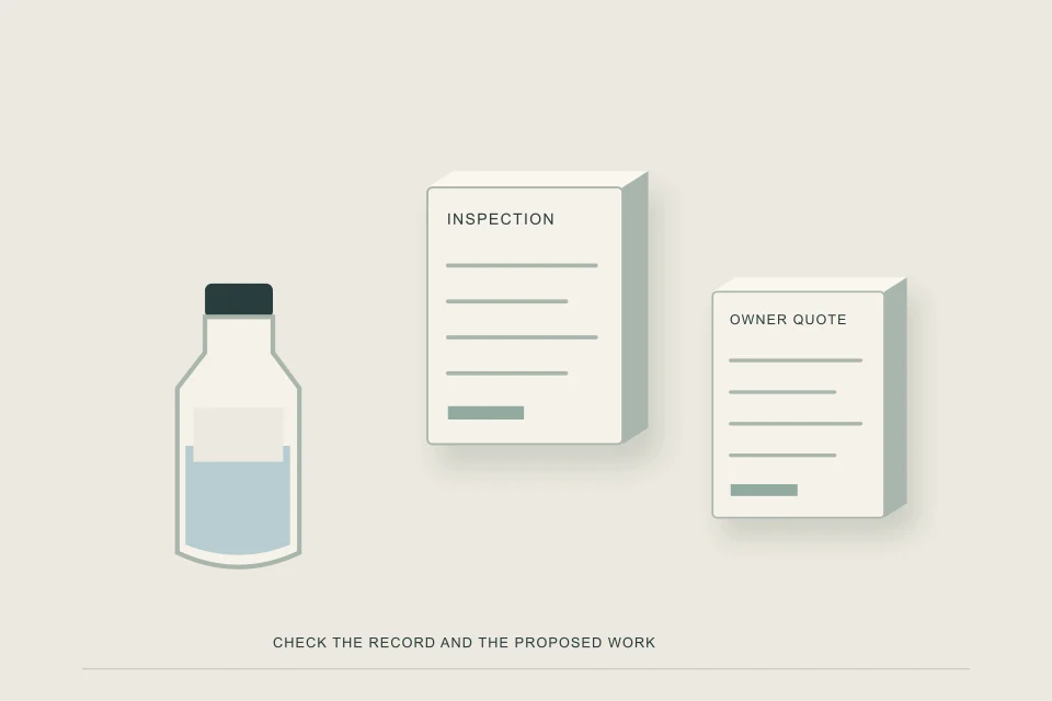Conceptual illustration of sealed sample with municipal inspection record and owner quote folder