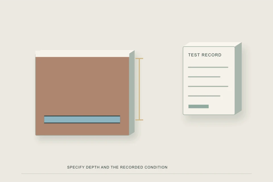 Conceptual illustration of deep soil water-service section beside a separated utility test record