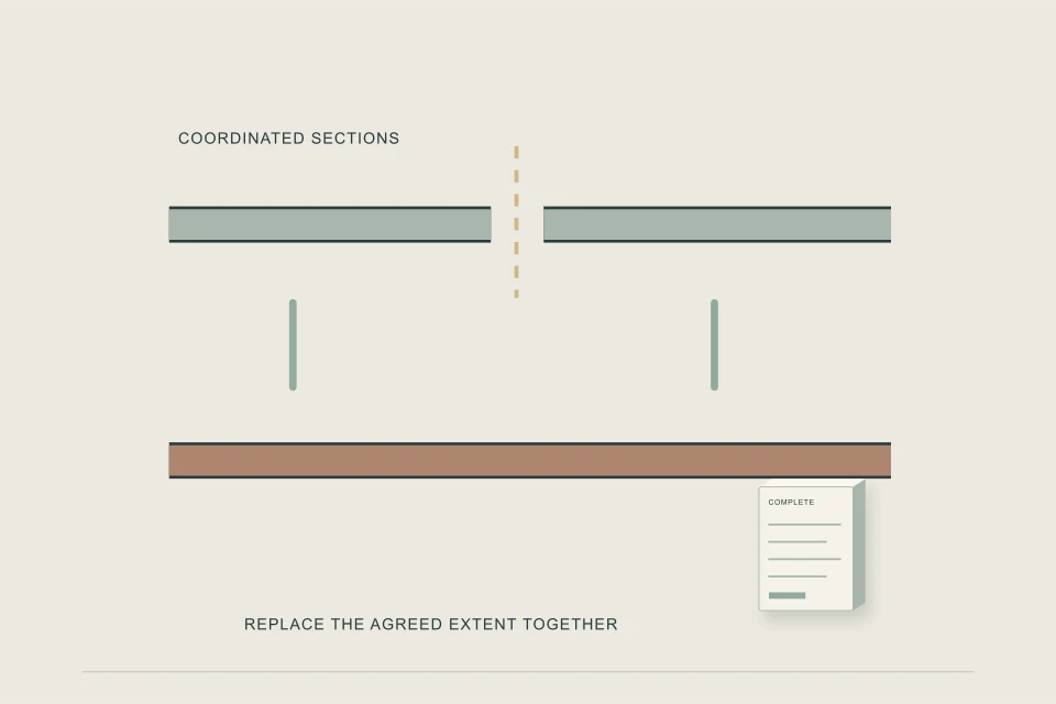 Conceptual illustration of whole service renewal connecting utility and private sections