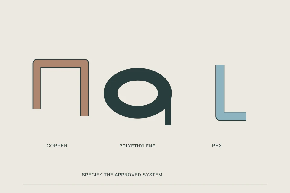 Conceptual illustration of copper service sample and two distinct plastic water pipe specimens