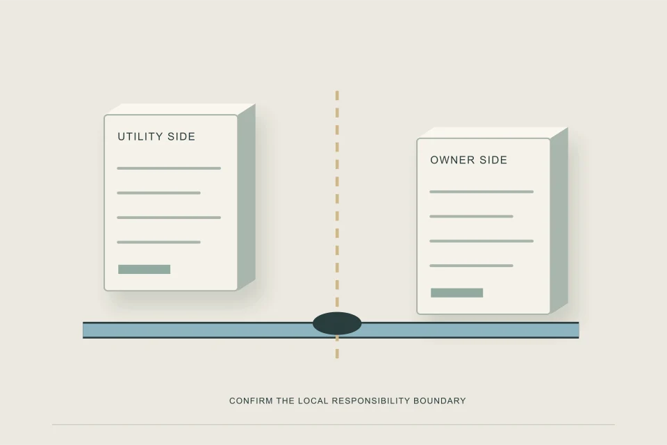 Conceptual illustration of two responsibility records separated by a curb boundary marker