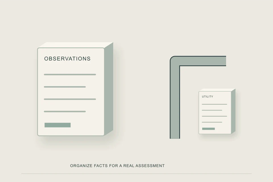 Conceptual illustration of material observation worksheet paired with visible entry pipe and utility record